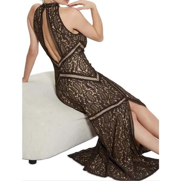 Guess New Liza Lace Halter Sleeveless Maxi Gown Dress Dark Coffee - Small - $178 - Picture 11 of 11